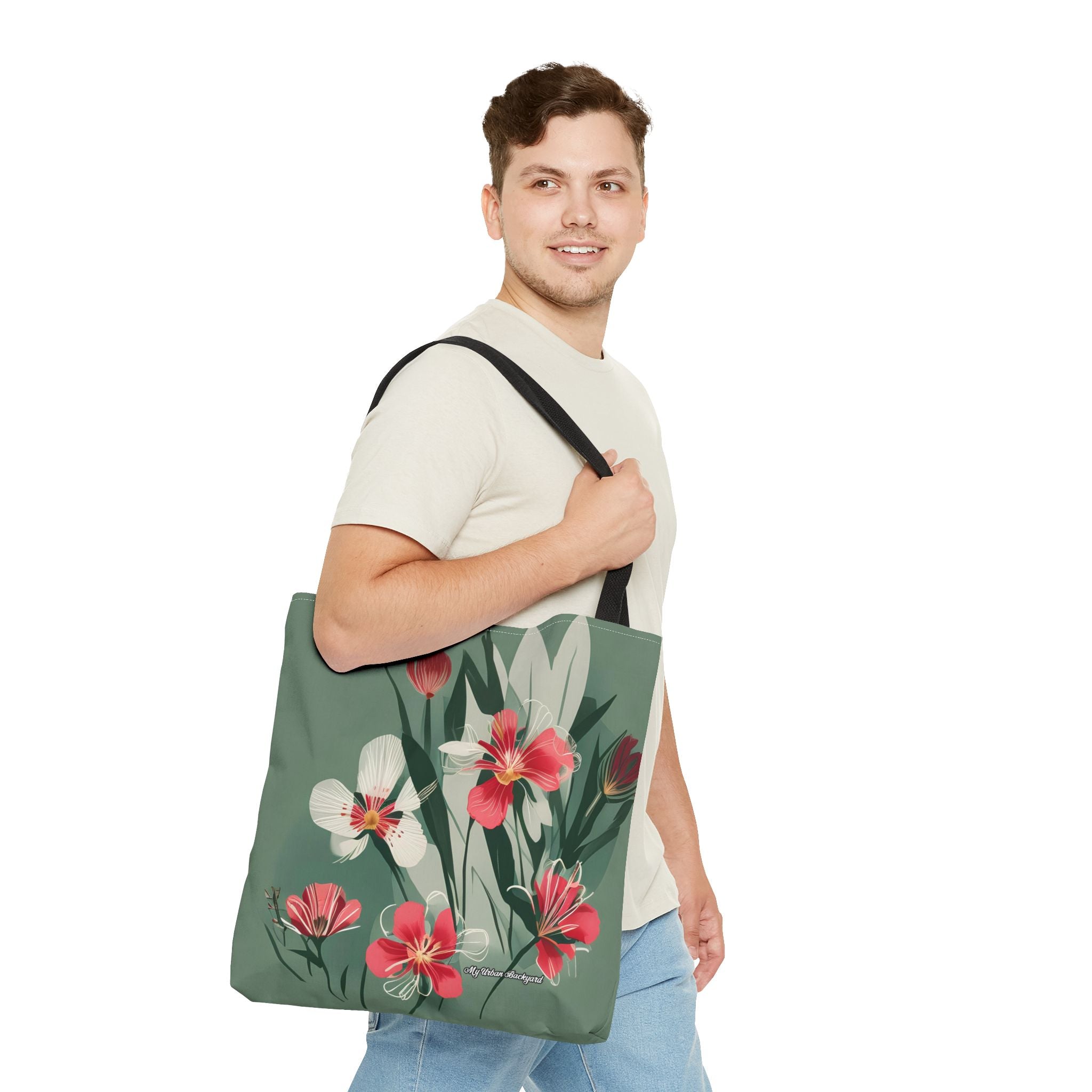 White and Red Wildflowers Tote Bag with Cotton Handles For Everyday Use, 3 Sizes