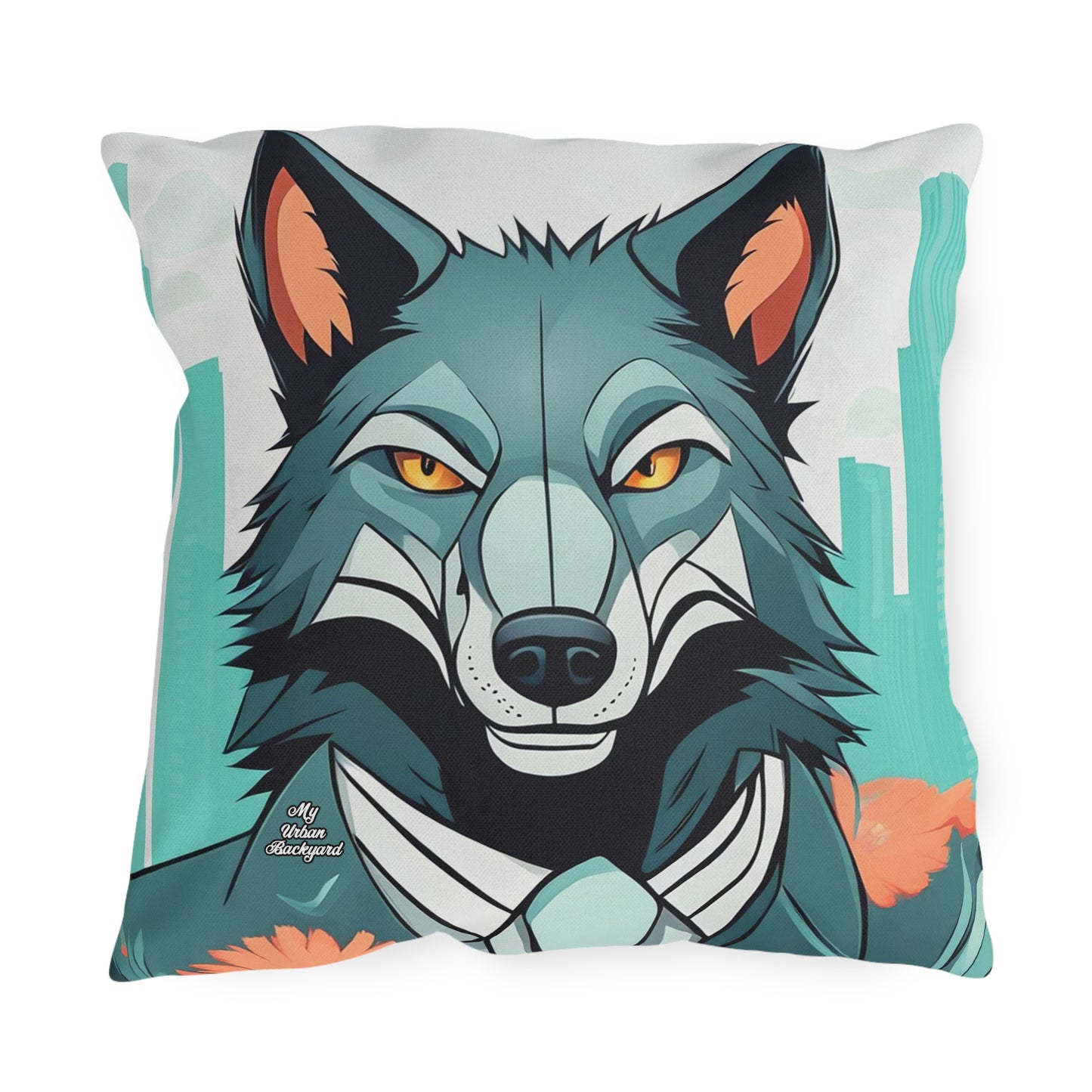 Vincent Blueclaw, Wolf Throw Pillow, Indoor/Outdoor Decor for Home or Office