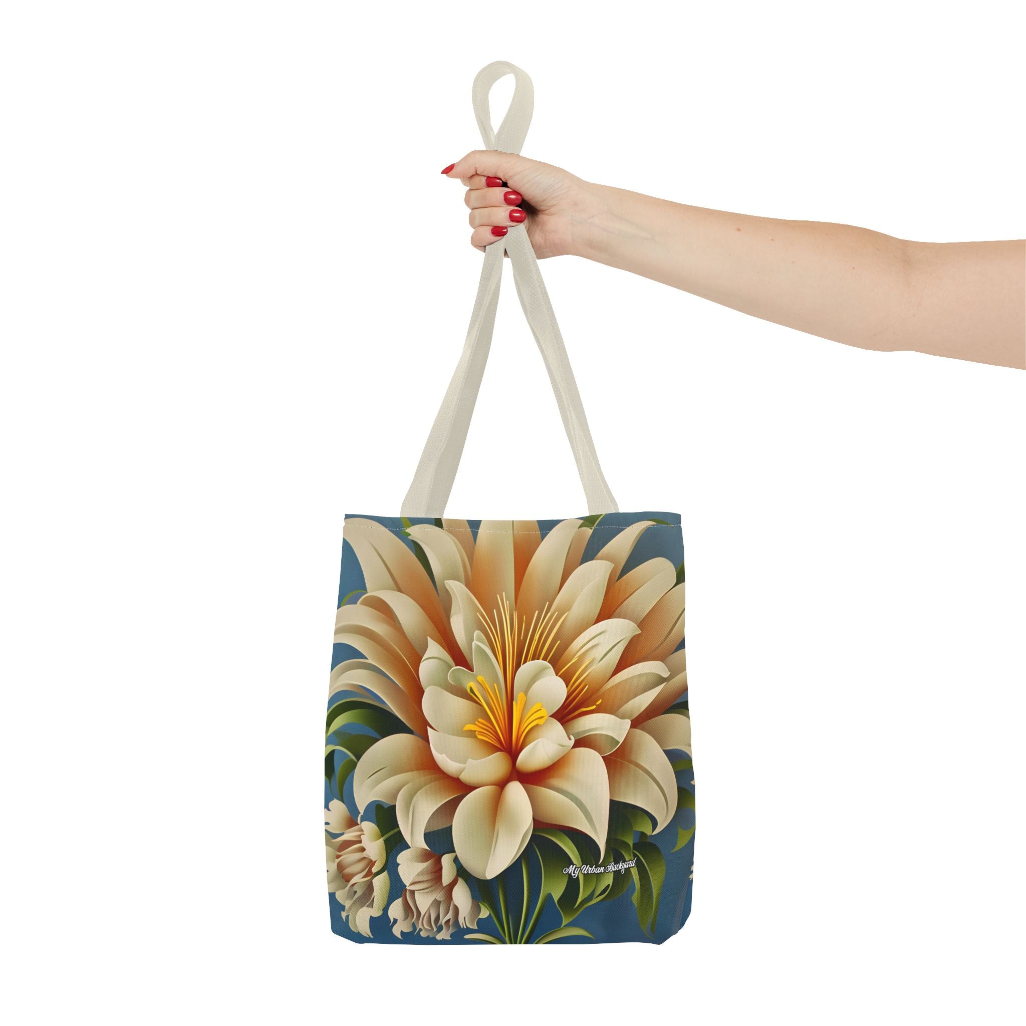 Large White Flower Tote Bag with Cotton Handles For Everyday Use, 3 Sizes