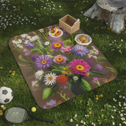 Outdoor Picnic Blanket with Soft Fleece Top and Water-Resistant Bottom - Bouquet of Flowers