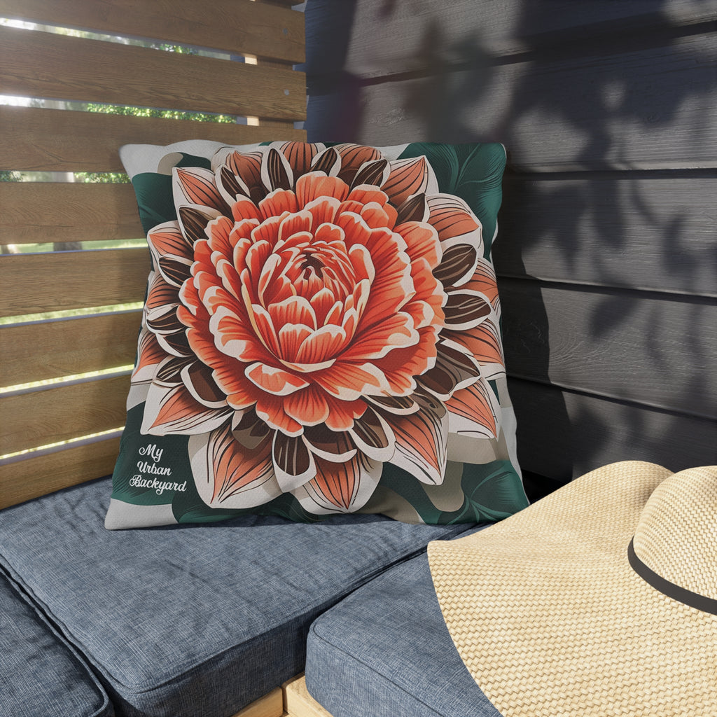 Orange Flower, Terracotta accent color, Throw Pillow, Indoor/Outdoor Decor for Home or Office
