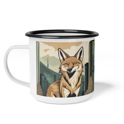 Woodland Neighbor Coyote Enamel Mug — 12 oz