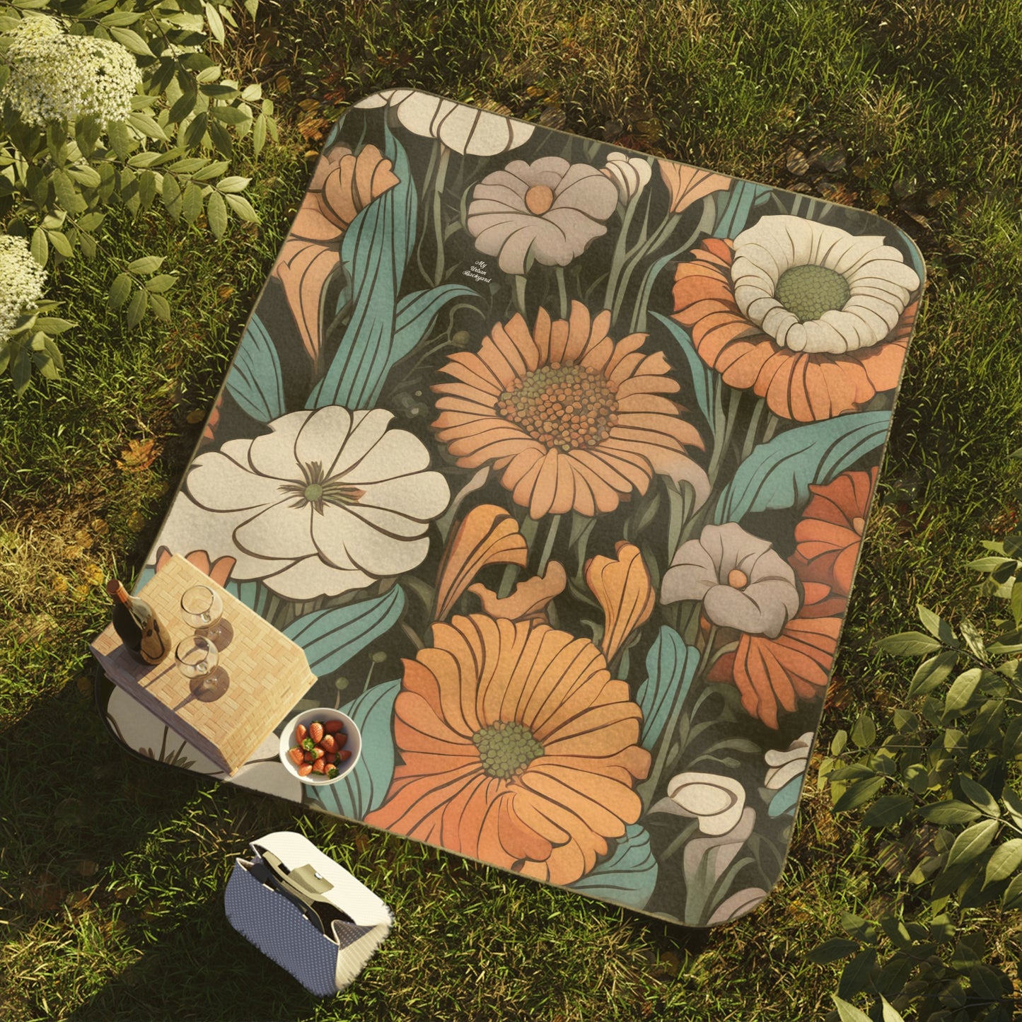 Outdoor Picnic Blanket with Soft Fleece Top and Water-Resistant Bottom - Wildflowers