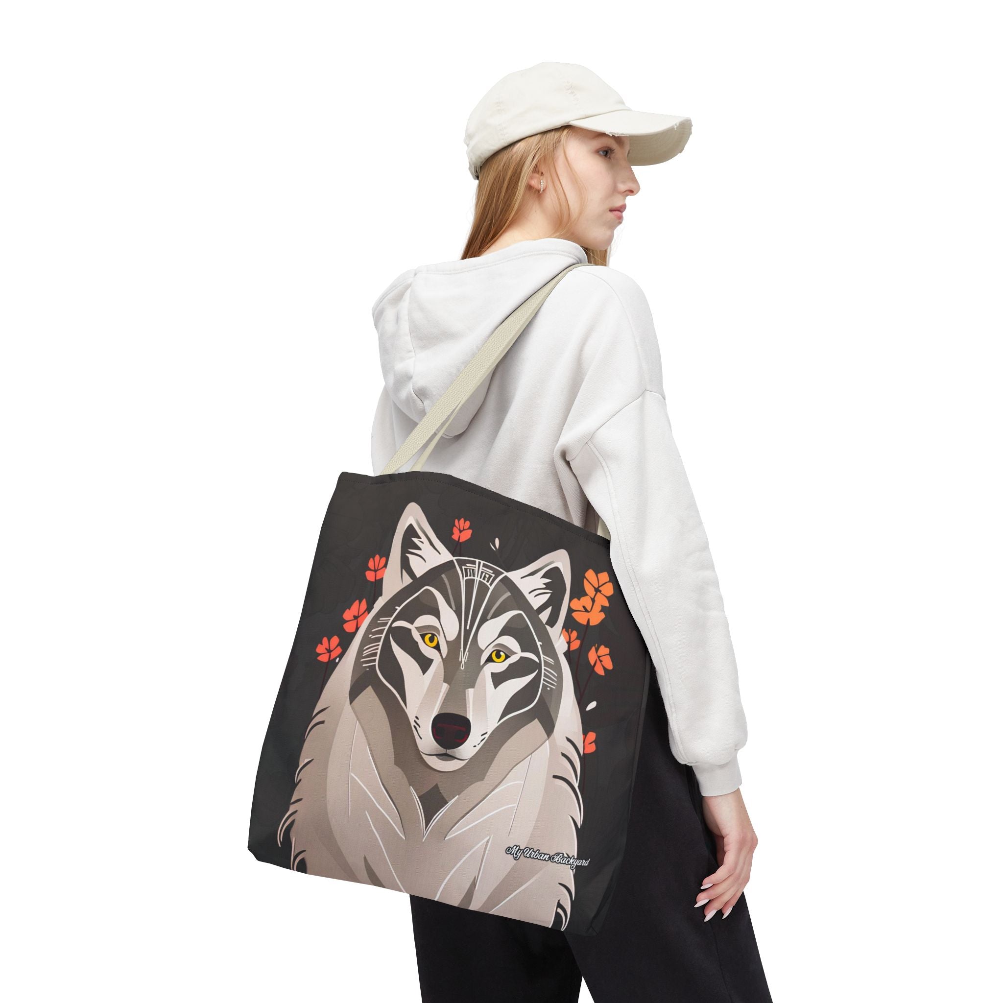 Art Deco Wolf Tote Bag with Cotton Handles For Everyday Use, 3 Sizes