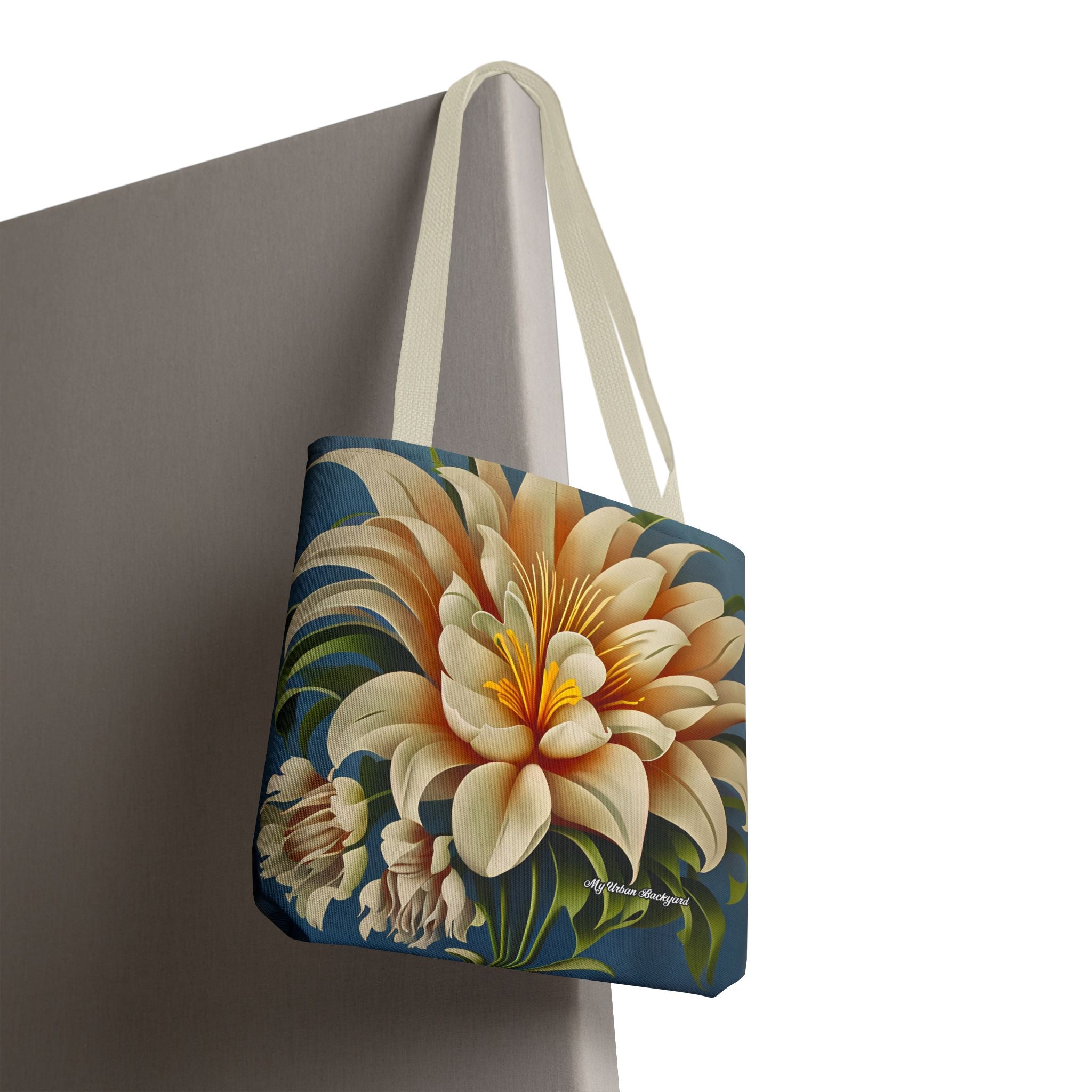 Large White Flower Tote Bag with Cotton Handles For Everyday Use, 3 Sizes