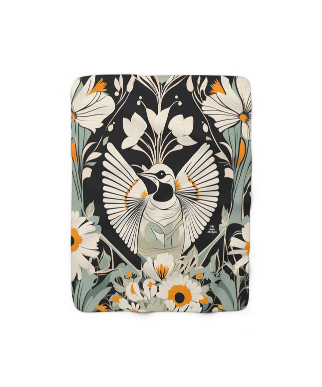 White Bird with Flowers, Sherpa Fleece Blanket for Cozy Warmth, 50"x60"