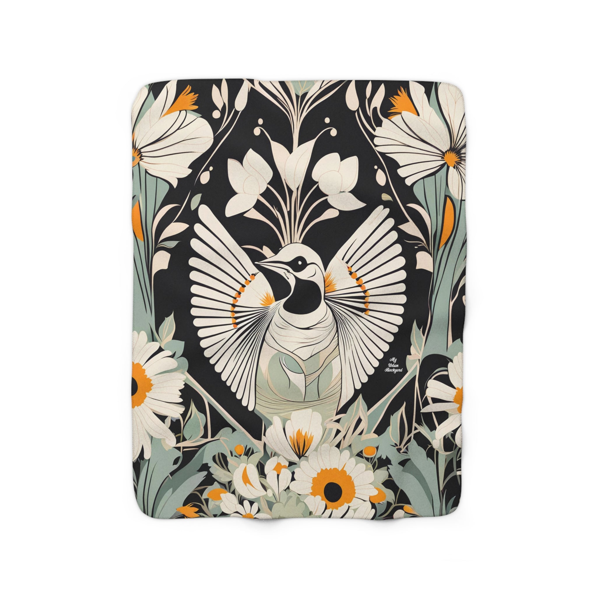 White Bird with Flowers, Sherpa Fleece Blanket