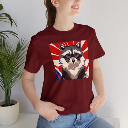 Raccoon on Art Deco Rays, Soft 100% Jersey Cotton T-Shirt, Unisex, Short Sleeve, Retail Fit