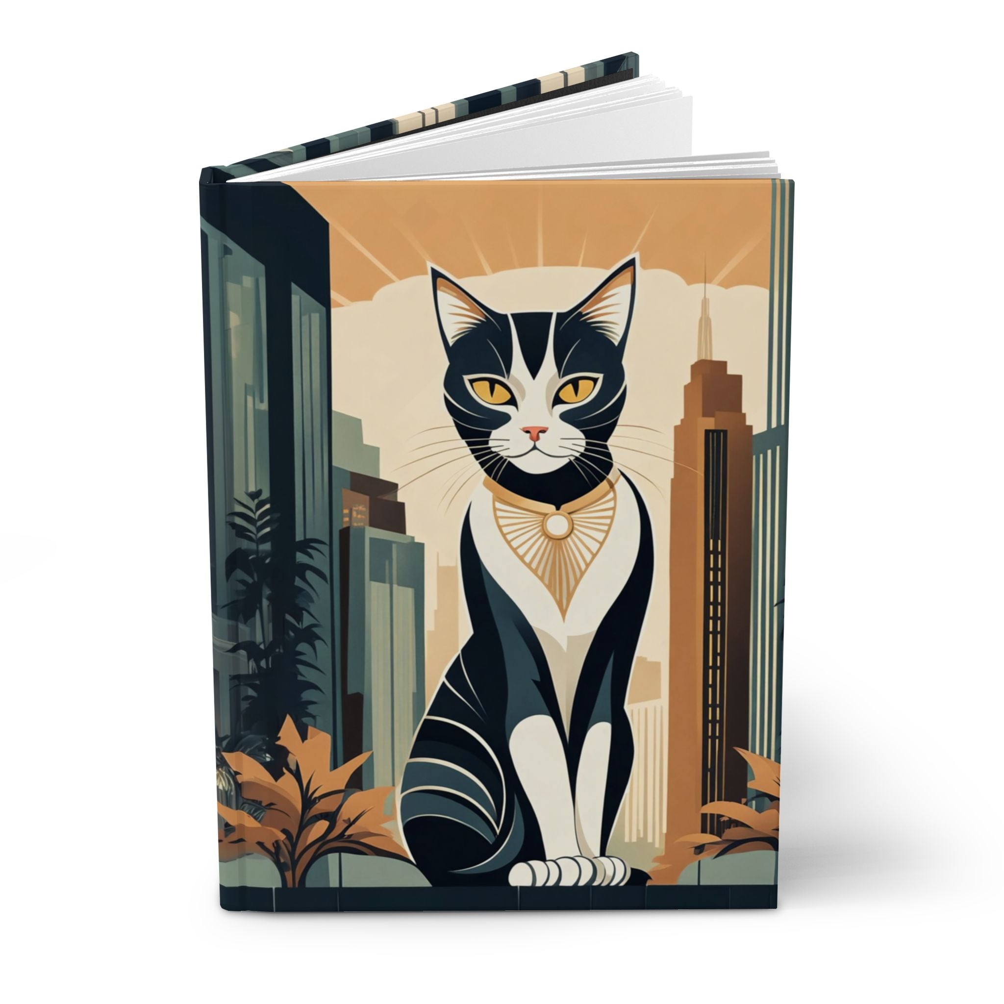 Art Deco City Cat Hardcover Blank Journal