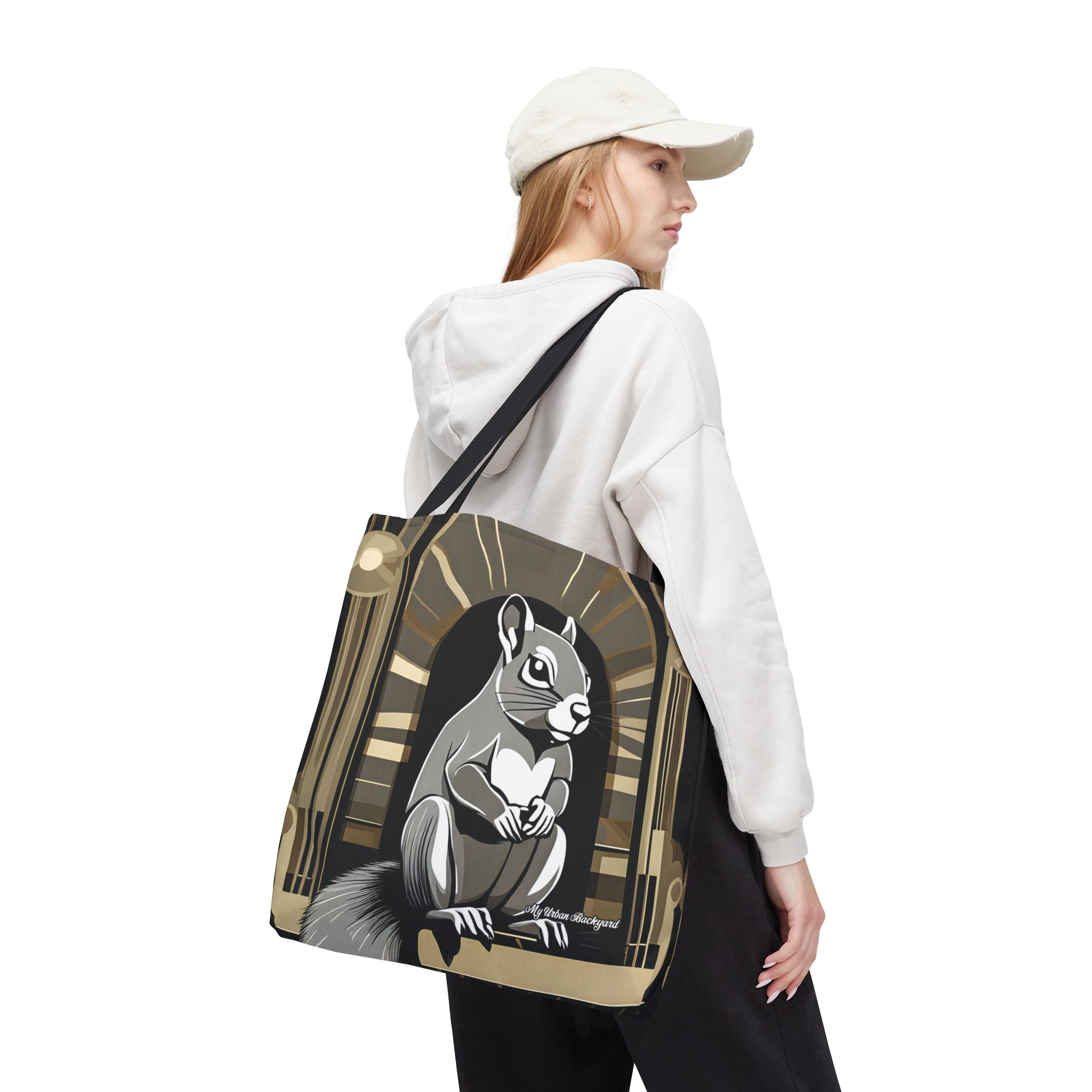 Art Deco Squirrel, Tote Bag with Cotton Handles For Everyday Use, 3 Sizes
