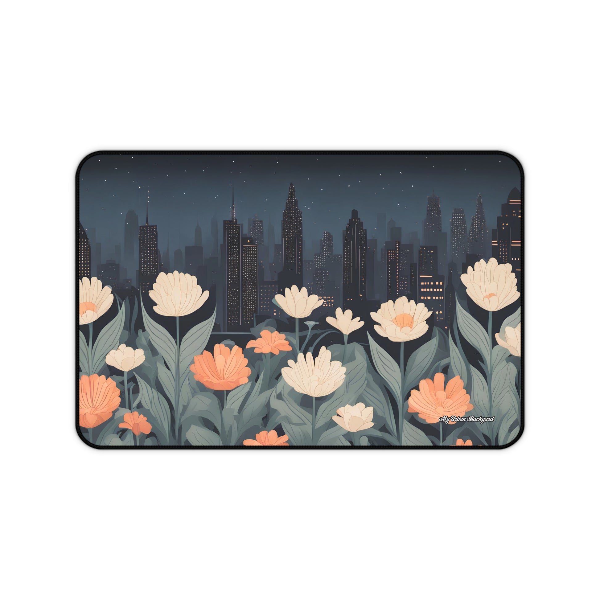 Urban Night Blossoms Desk Mat, Vibrant Desk Accessories, Home Office Decor, Computer Mouse Pad, Gift for Her