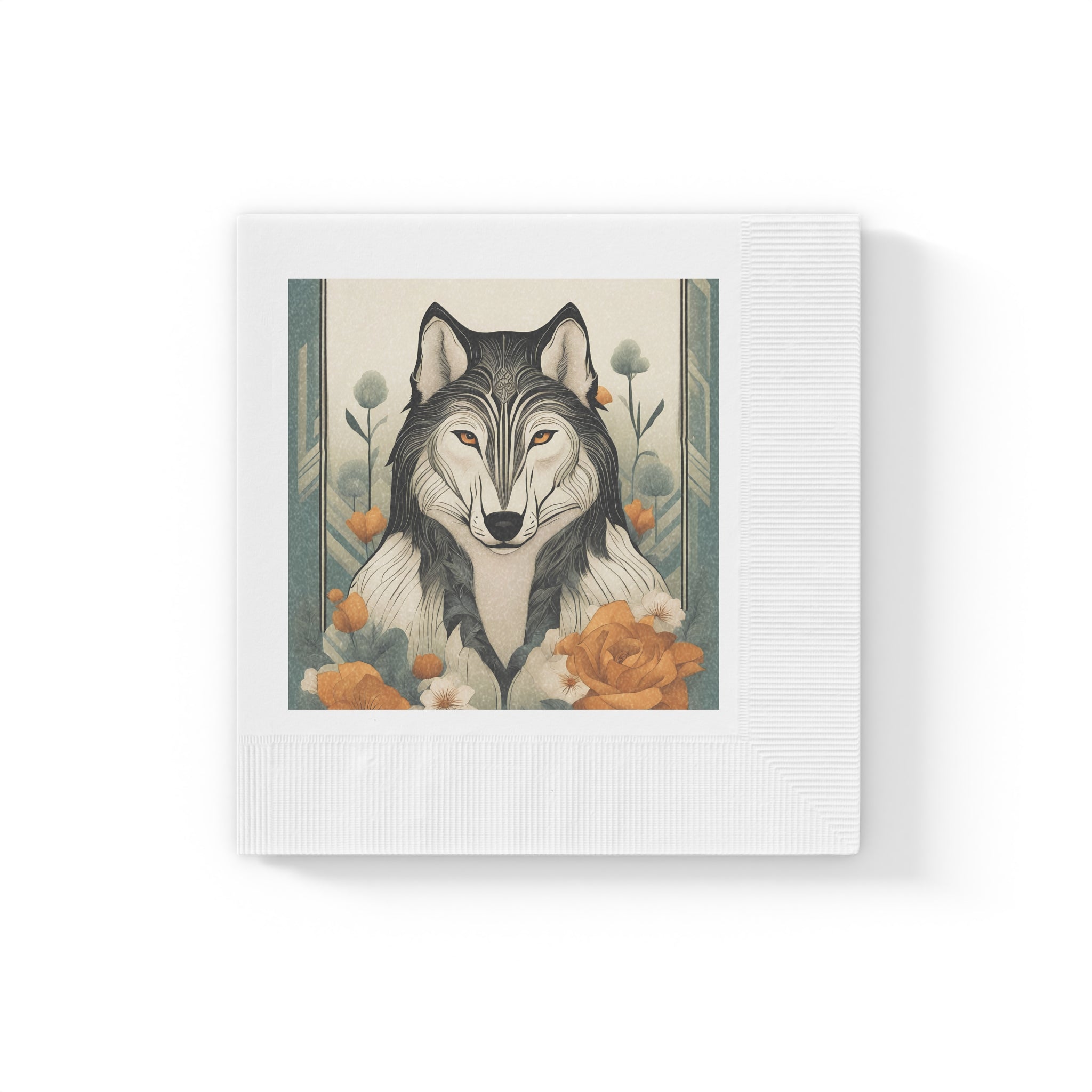 Orange-Eyed Wolf Floral Napkins