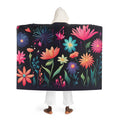 Night Blooming Flowers on Black, Cozy Hooded Sherpa Fleece Blanket