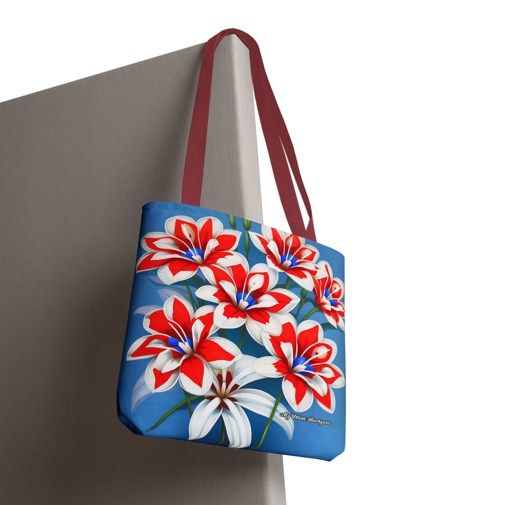 Bouquet of Red White and Blue Flowers Tote Bag with Cotton Handles For Everyday Use, 3 Sizes