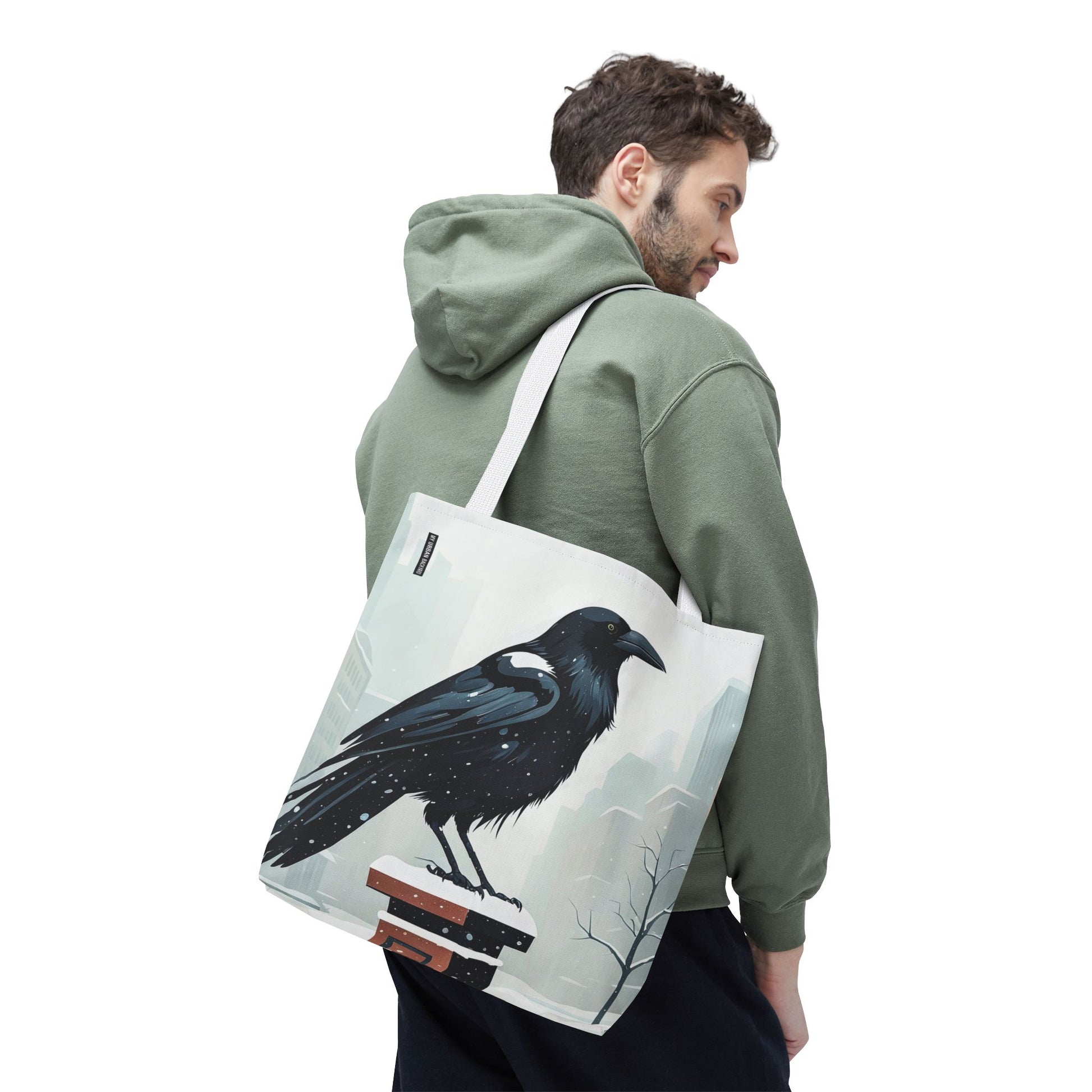 Winter Crow Tote Bag with Cotton Handles For Everyday Use, 3 Sizes