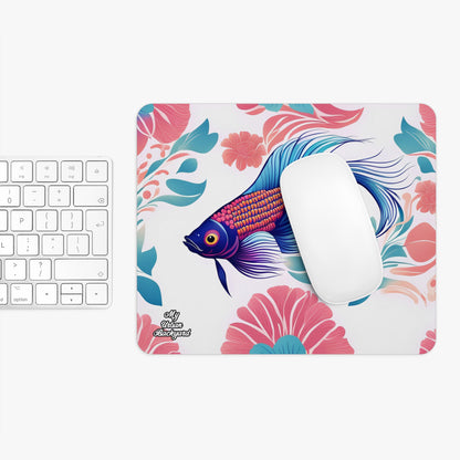 Bicolor Betta Fish with Flowers, Computer Mouse Pad - for Home or Office