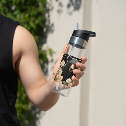Black Bear with Wildflowers, 20oz Sport Water Bottle, BPA-Free, Tritan™ plastic