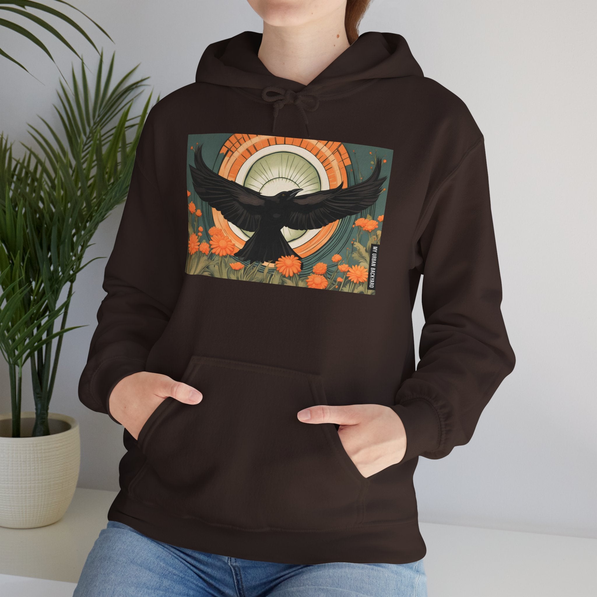 Flying Crow Hoodie, Cozy Bird Design Sweatshirt, Gift for Nature Lovers, Fall Fashion, Eco-Friendly Apparel