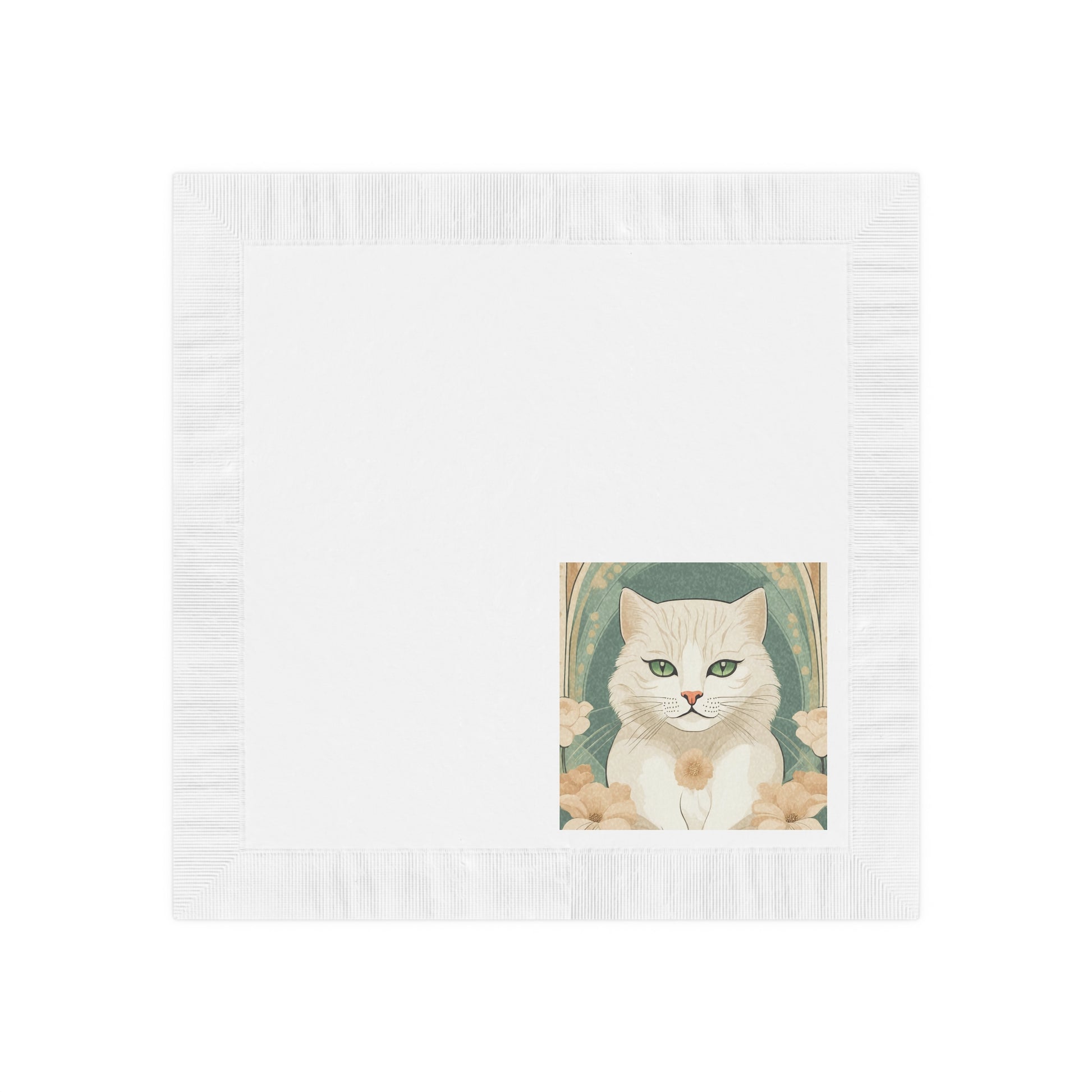 Blanca Purrington, Cat Party Paper Napkins — Vintage Green Floral Design, 2 sizes, Pack of 50 or 100