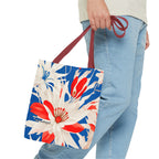 Red White & Blue Flowers Tote Bag with Cotton Handles For Everyday Use, 3 Sizes