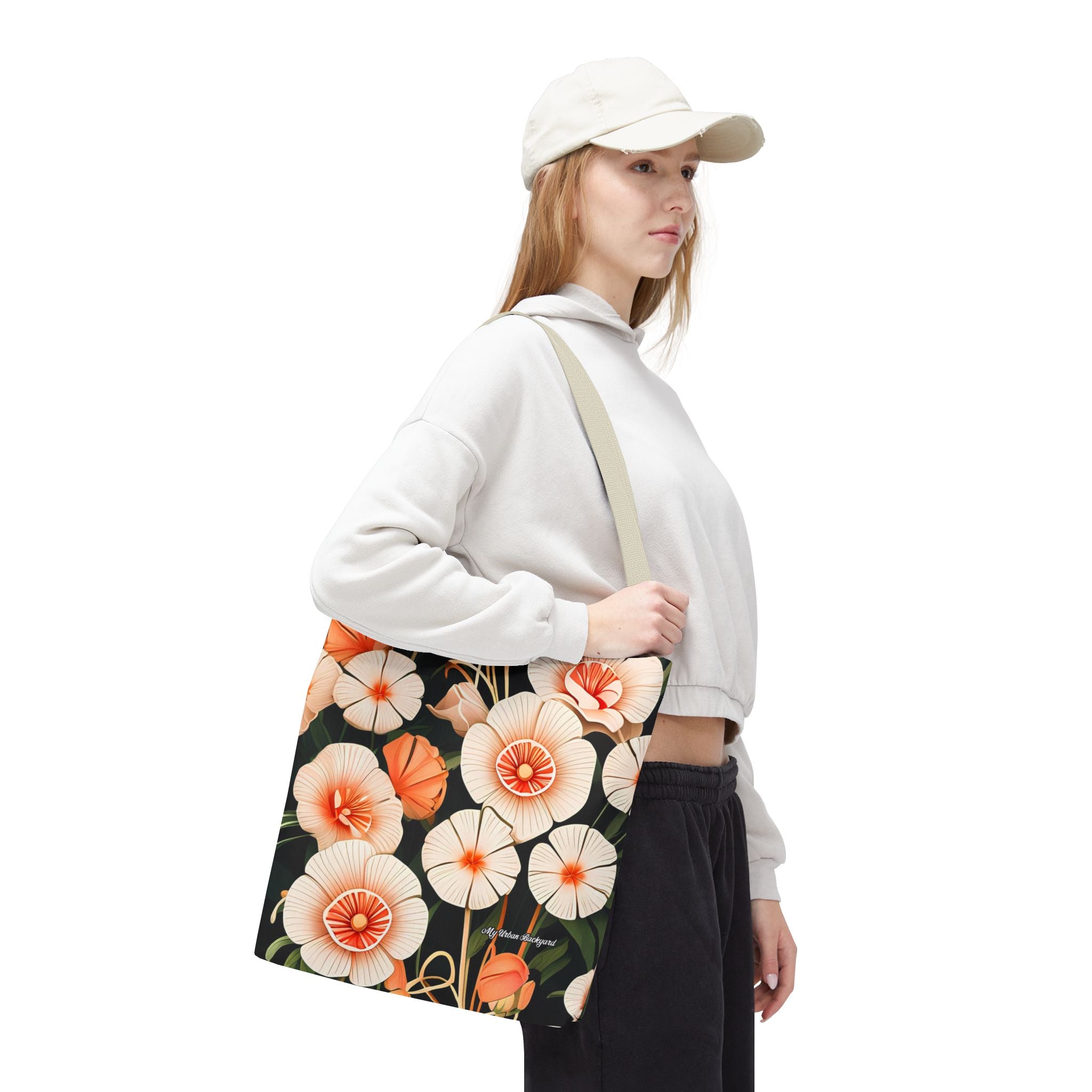 Art Deco Flowers Tote Bag with Cotton Handles For Everyday Use, 3 Sizes
