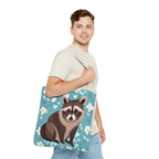 Young Raccoon w Flowers Tote Bag with Cotton Handles For Everyday Use, 3 Sizes