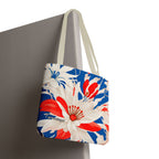 Red White & Blue Flowers Tote Bag with Cotton Handles For Everyday Use, 3 Sizes