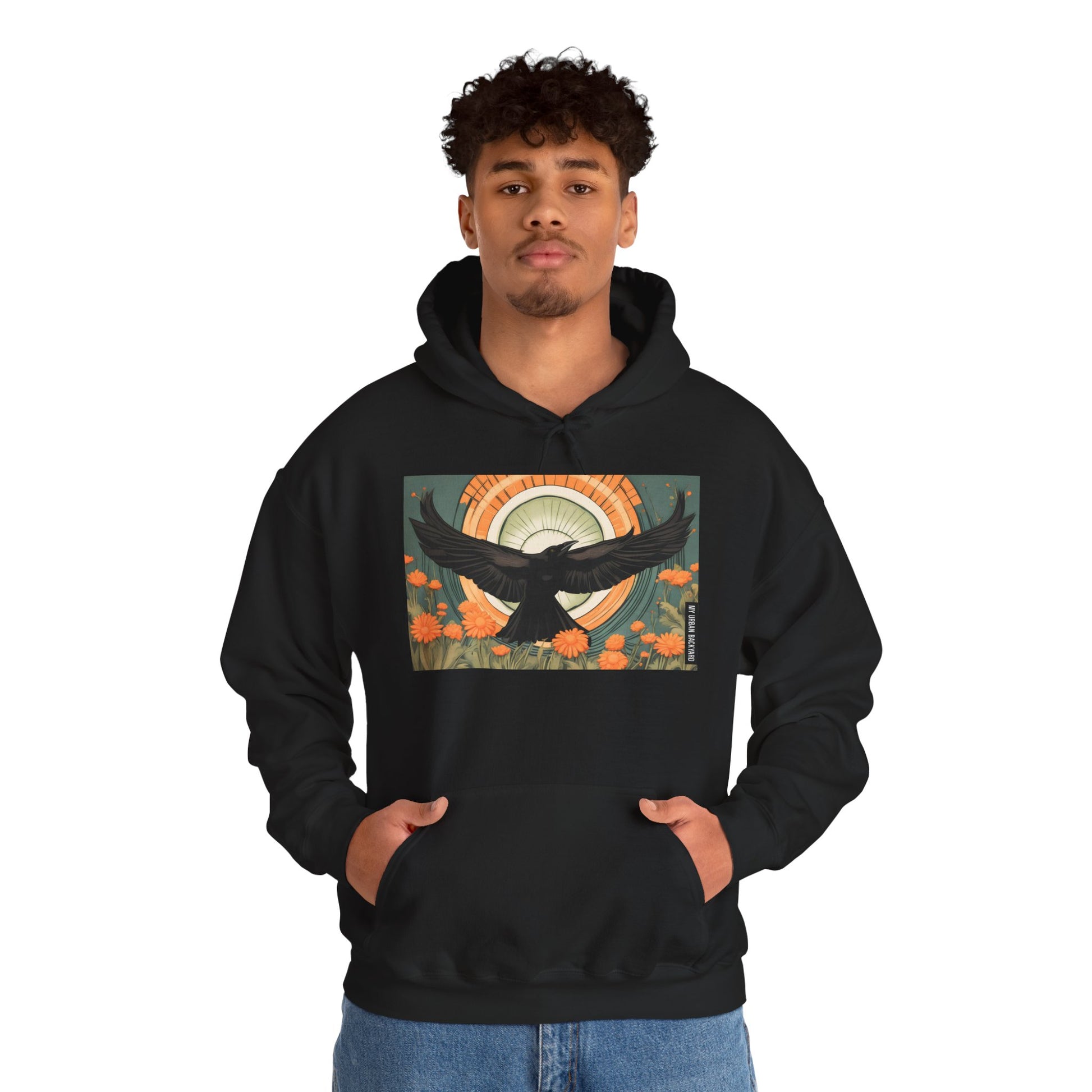Flying Crow Hoodie, Cozy Bird Design Sweatshirt, Gift for Nature Lovers, Fall Fashion, Eco-Friendly Apparel