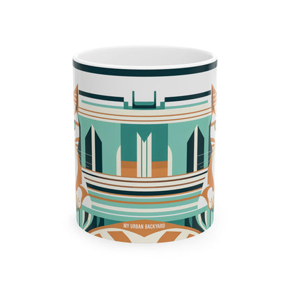 Art Deco Tabby Cat Ceramic Mug