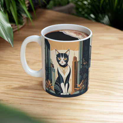 Art Deco City Cat Ceramic Mug