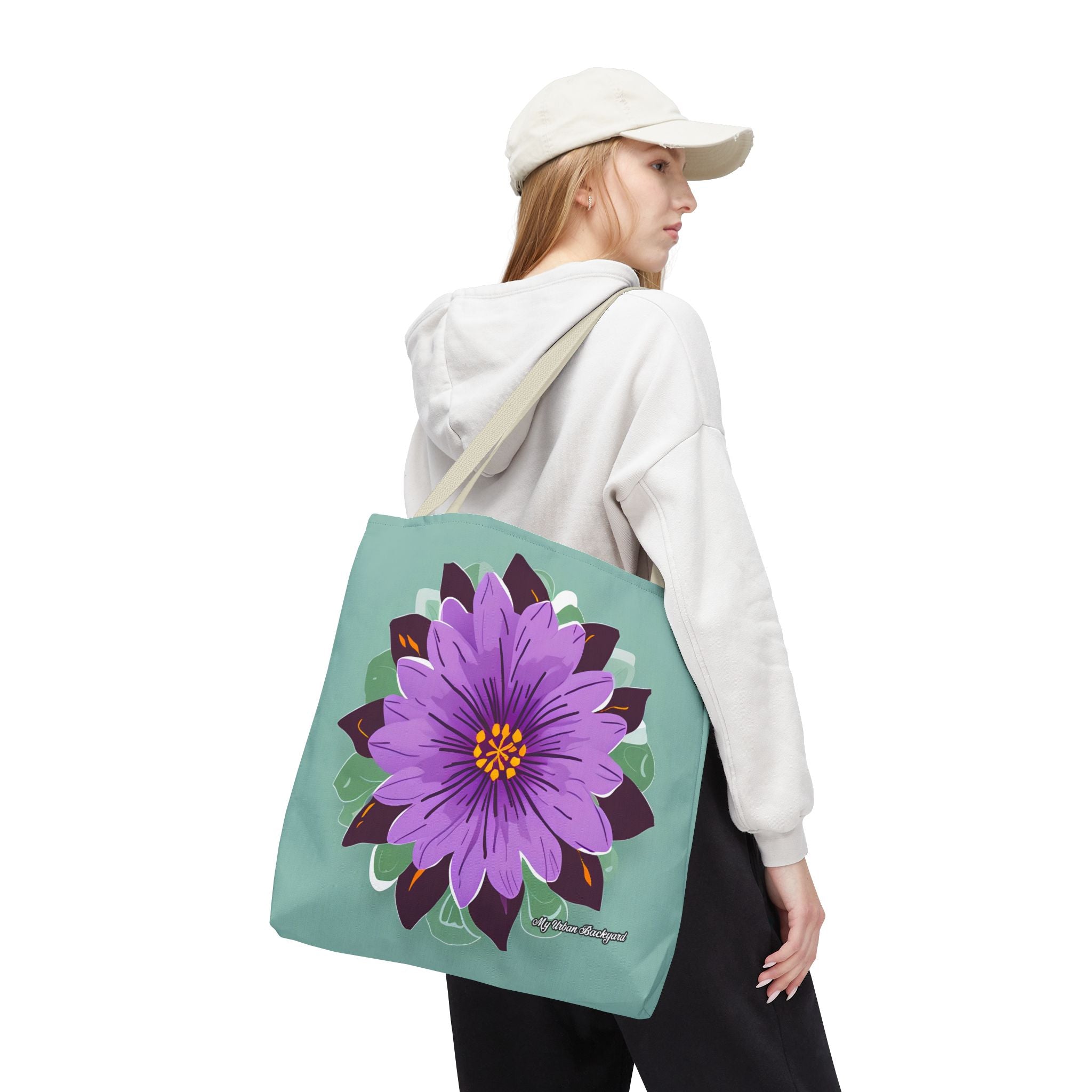Purple Flower Tote Bag with Cotton Handles For Everyday Use, 3 Sizes