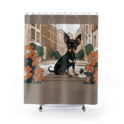 City Chihuahua, Shower Curtain, Taupe accent color - 71" x 74"