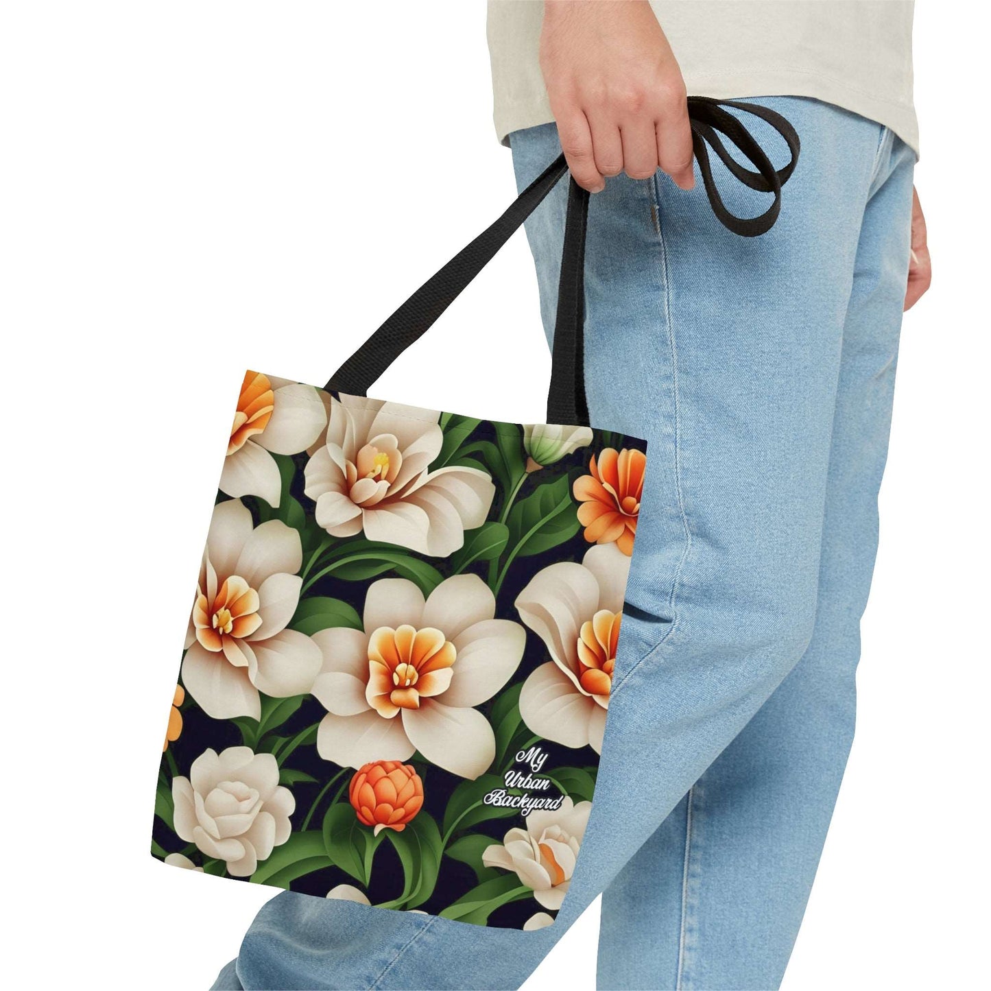 Everyday Tote Bag w Cotton Handles, Reusable Shoulder Bag, Pretty Flowers