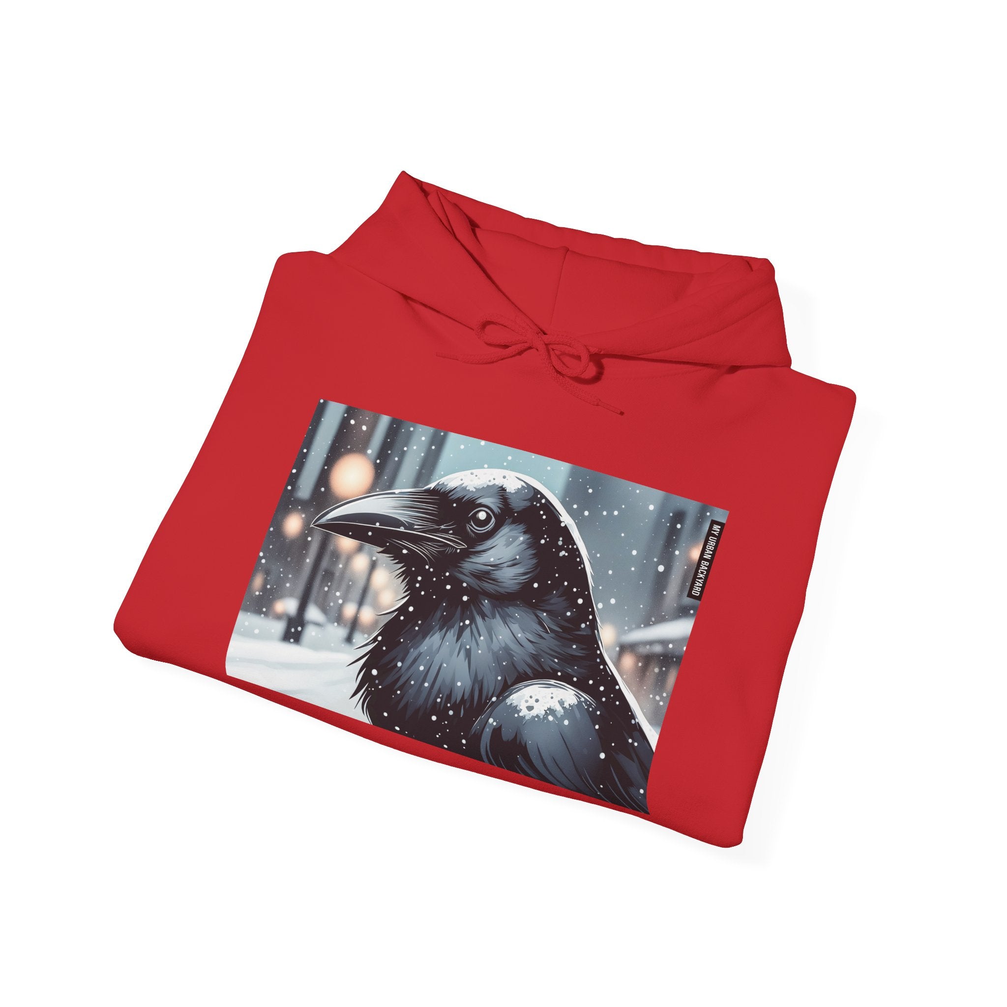 Urban Crow In Falling Snow Hoodie — Comfy Winter Graphic Hoodie