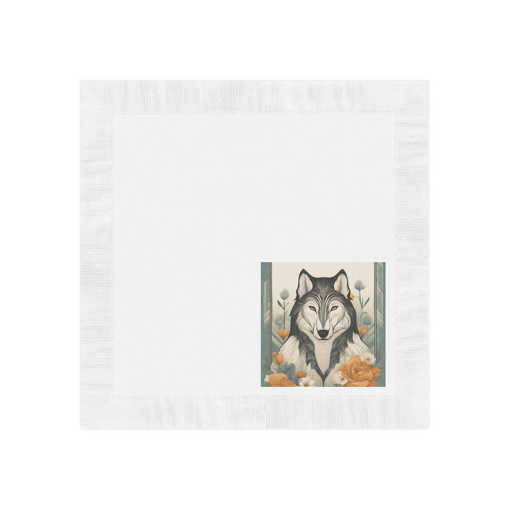 Orange-Eyed Wolf Floral Napkins