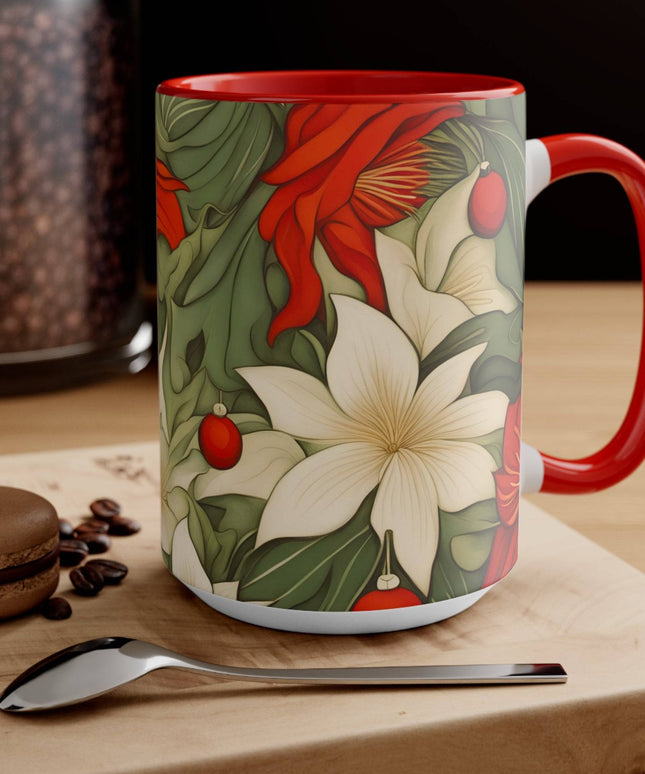 Ceramic Mug for Coffee, Tea, Hot Cocoa. Home/Office, Christmas Flowers