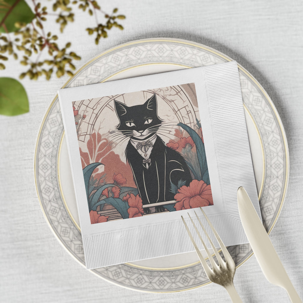 Tuxedo Cat with Flowers Napkins