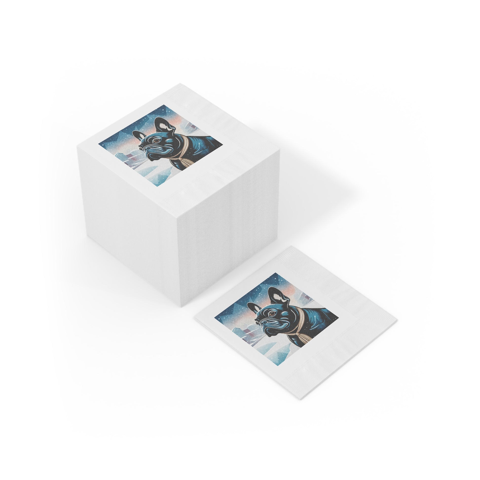 French Bulldog Winter Scene Napkins — Cute Dog Cocktail Napkins, 2 sizes, Pack of 50 or 100