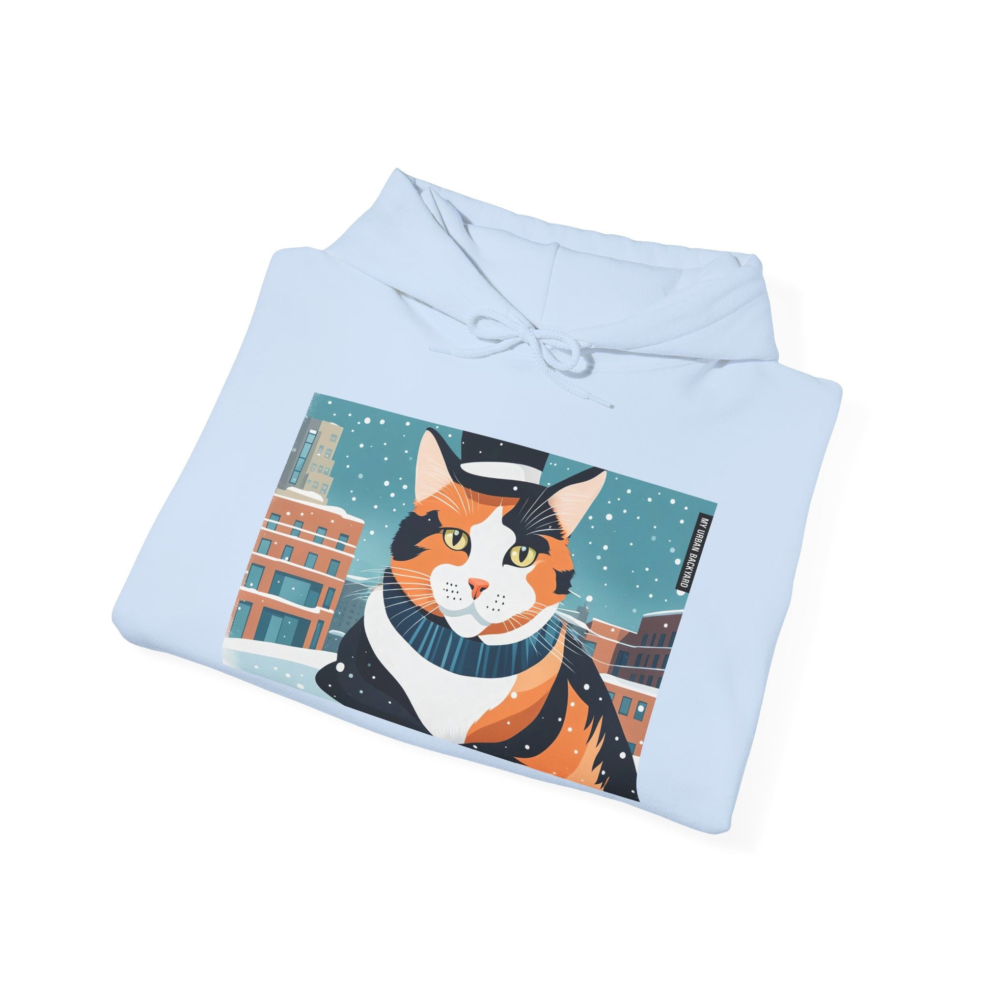 Calico Cat in Snow Hoodie — Cozy Winter Cat Lover Sweatshirt