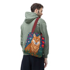 Coyote w Red Flowers Tote Bag with Cotton Handles For Everyday Use, 3 Sizes