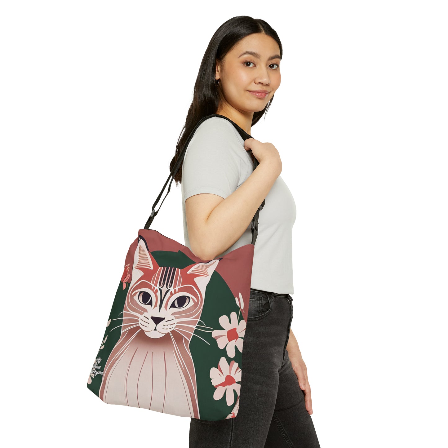 Art Deco Tabby, Tote Bag with Adjustable Strap - Trendy and Versatile