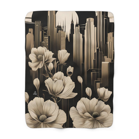 Flowers in the City, Sherpa Fleece Blanket for Cozy Warmth, 50"x60"