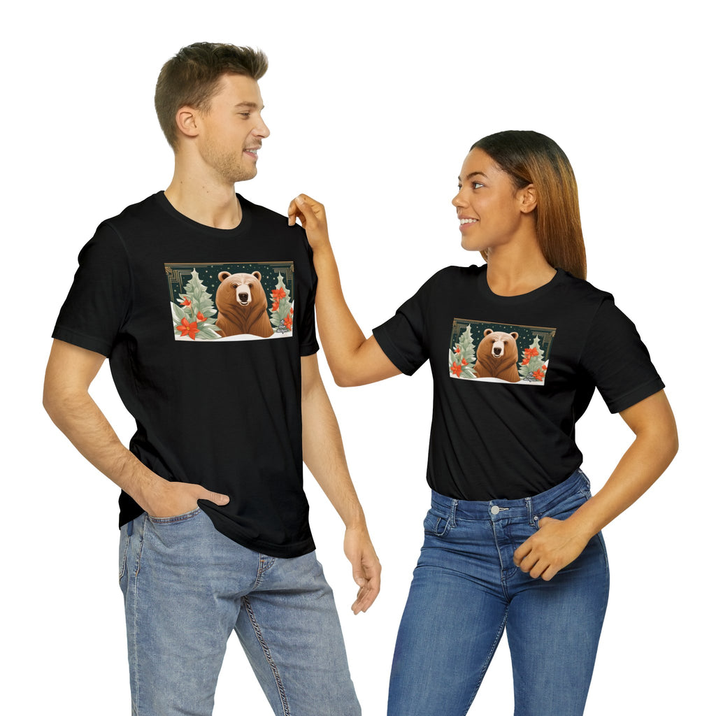 Art Deco Holiday Bear, Soft 100% Jersey Cotton T-Shirt, Unisex, Short Sleeve, Retail Fit