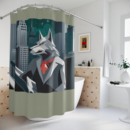 Cinderhowl, Wolf Shower Curtain, Sage accent color - 71" x 74"