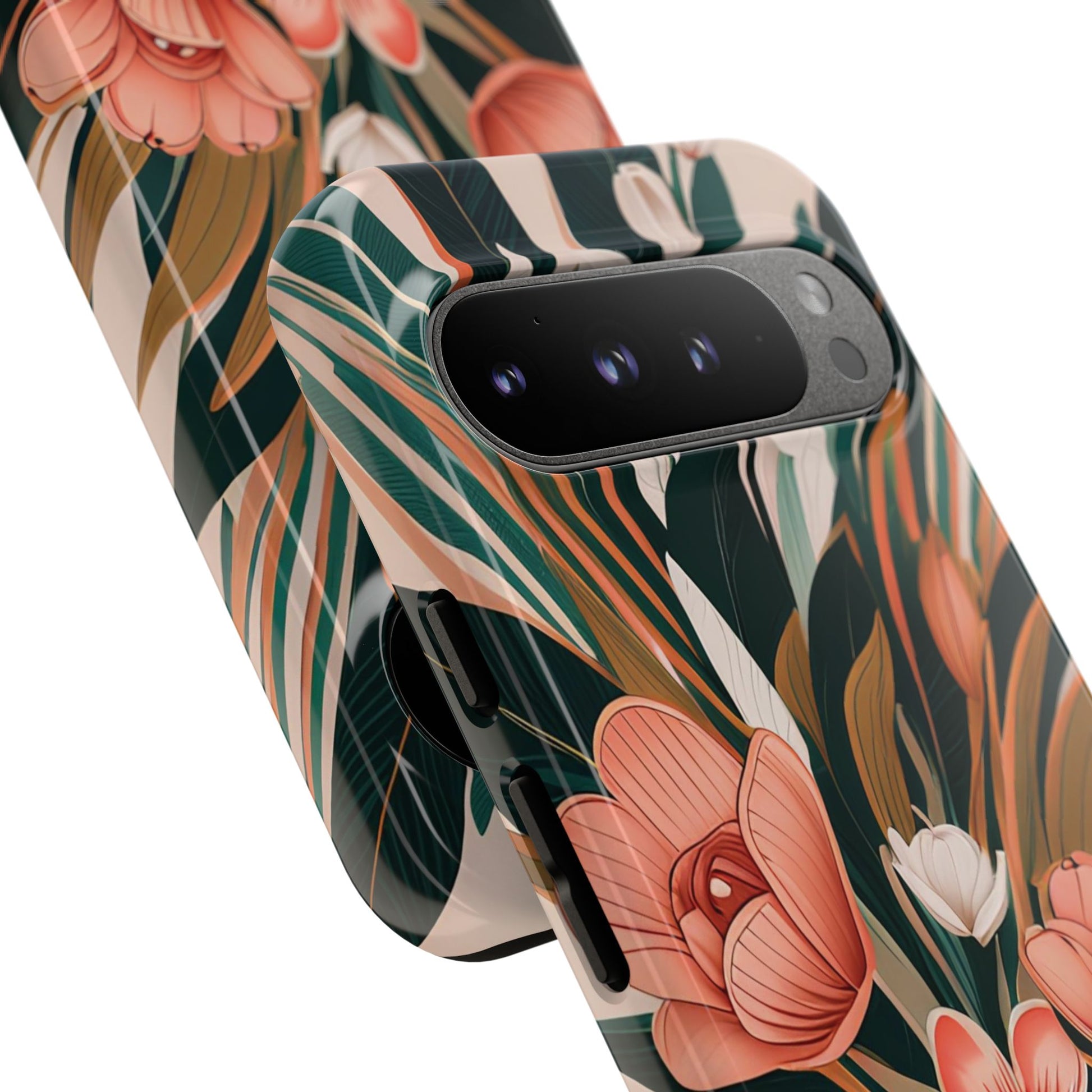 Peach Art Deco Flowers, Cell Phone Case - Apple, Samsung, Google Pixel