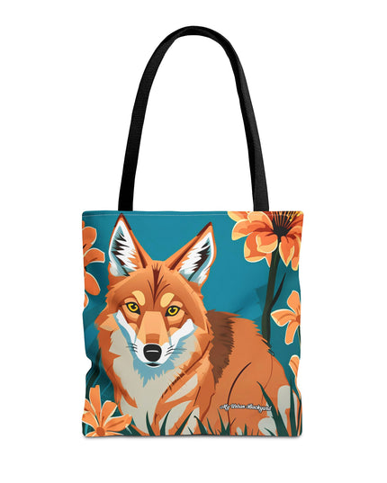 Coyote with Flowers Tote Bag with Cotton Handles For Everyday Use, 3 Sizes