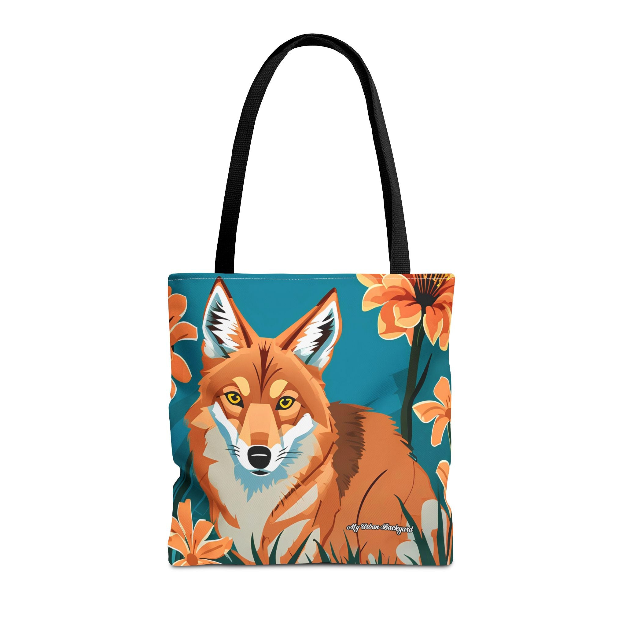 Coyote with Flowers Tote Bag with Cotton Handles For Everyday Use, 3 Sizes