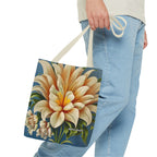 Large White Flower Tote Bag with Cotton Handles For Everyday Use, 3 Sizes