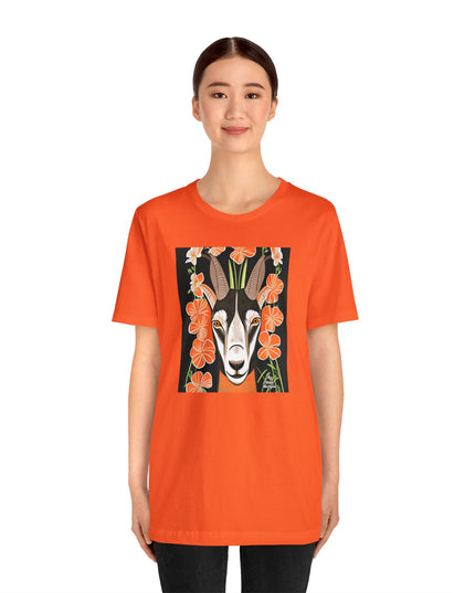 Goat with Orange Flowers, Soft 100% Jersey Cotton T-Shirt, Unisex, Short Sleeve, Retail Fit