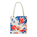 Red White & Blue Flowers Tote Bag with Cotton Handles For Everyday Use, 3 Sizes